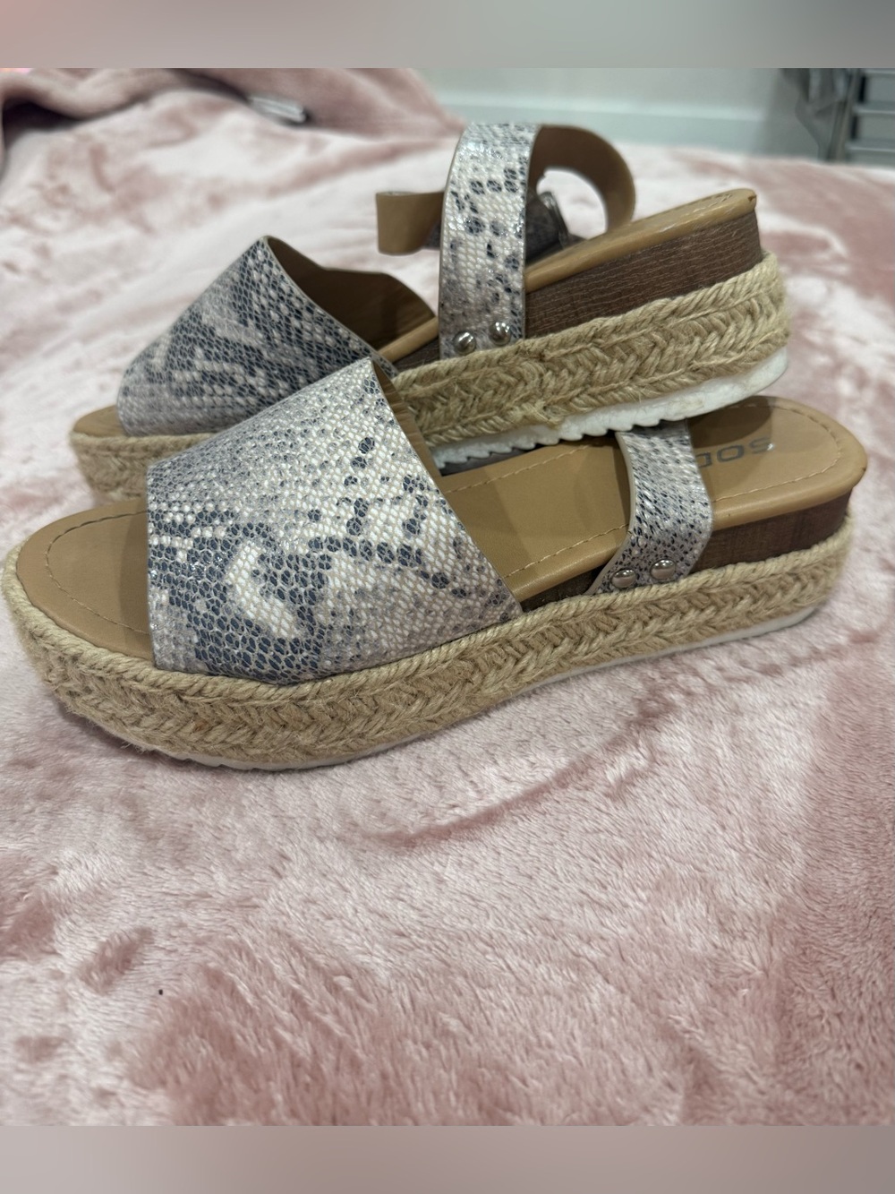 Neutral Snake-Print Espadrille Platform Sandals